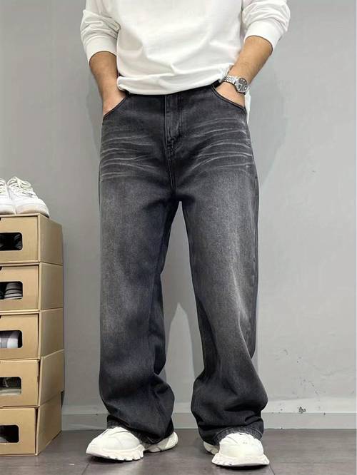 teen boys black straight leg relaxed fit washed pants machine washable jeans with washed texture for casual wear no stretch non teenager long pants for everyday outfits for teenager