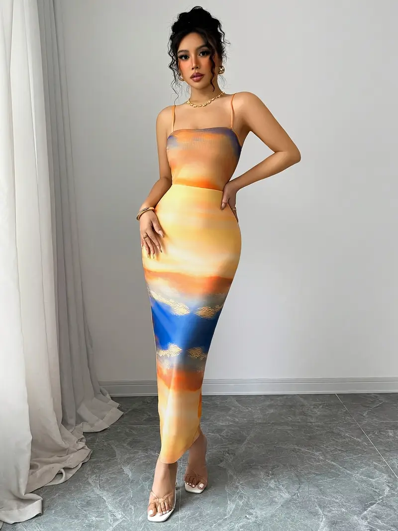 womens elegant casual sunset gradient print mesh dress high - Temu Mauritius womens elegant casual sunset gradient print mesh dress high - Temu Mauritius