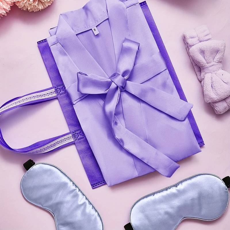 24-Piece Girls Spa Party Kit - 6 Robes, Headbands, Eye Masks & Tote Bags Purple Peacock Set