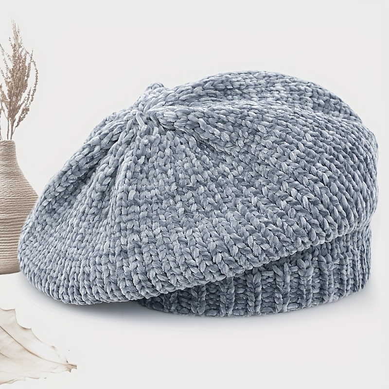 TEMU 1pc Fashionable Autumn/winter Chenille Women's Beret Hat, Solid Color, Multiple Colors Available, Cold-proof Hat, Suitable For Daily Use