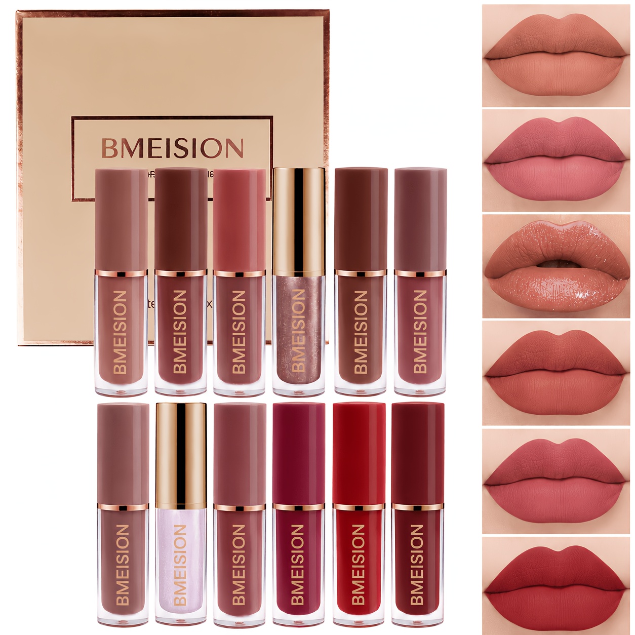 12pcs Liquid Lipstick Set, Transfer-proof, Long-lasting, Waterproof, Matte End, Colors, Including Makeup Enthusiast Gift Box, Ideal Present For Women