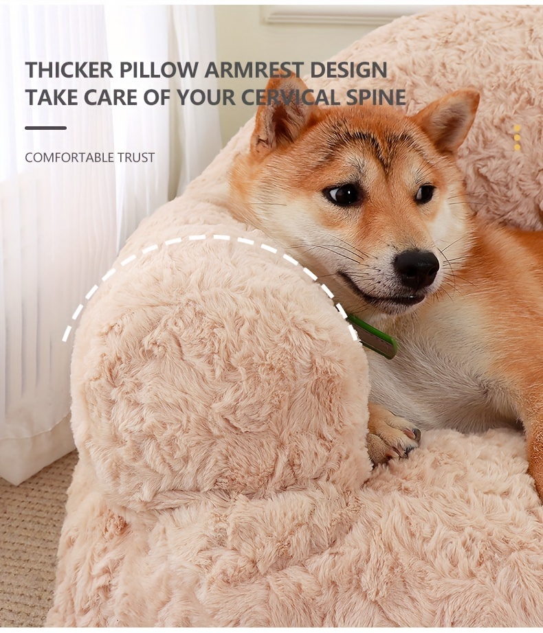 orthopedic dog bed sofa plush   fur   non slip bottom easy assembly stain scratch resistant square pet bed for   use khaki fits medium large small breeds Product details 2