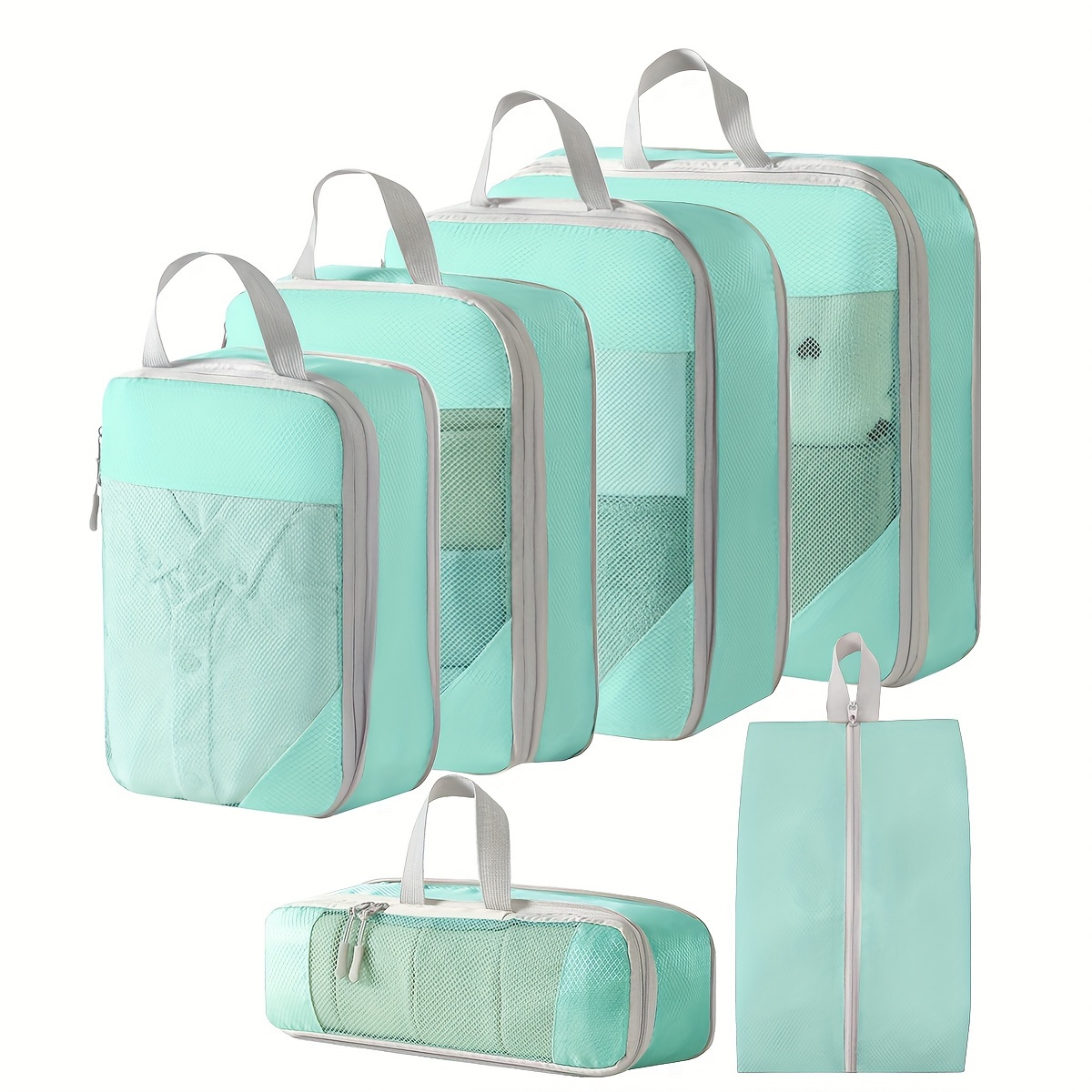 TEMU Lot de 6 Sacs de Rangement pour Voyage Nouveau, Ensemble Compressé de 6 Pièces pour Vêtements et Chaussures