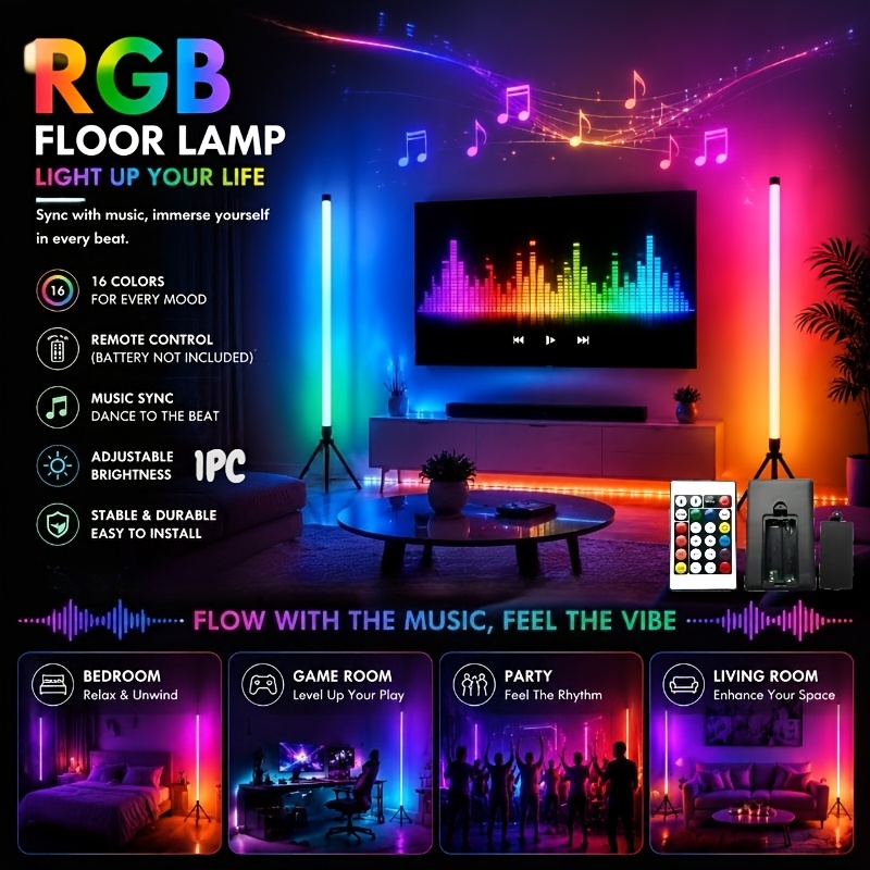 TEMU 1pc (Télécommande X1 et Lampe de sol RGB X1), Lampe de RGB 16 couleurs, Lumière intelligente, Lampe décorative moderne, Télécommandée, Parfaite