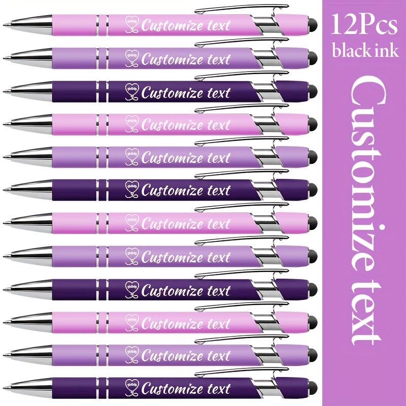 12pcs Personalized Purple Series Metal Ballpoint Pen, Retractable Structure, Black Ink, Suitable For Gifts For Women, Mothers, Ideal Gift For Mother's Day!