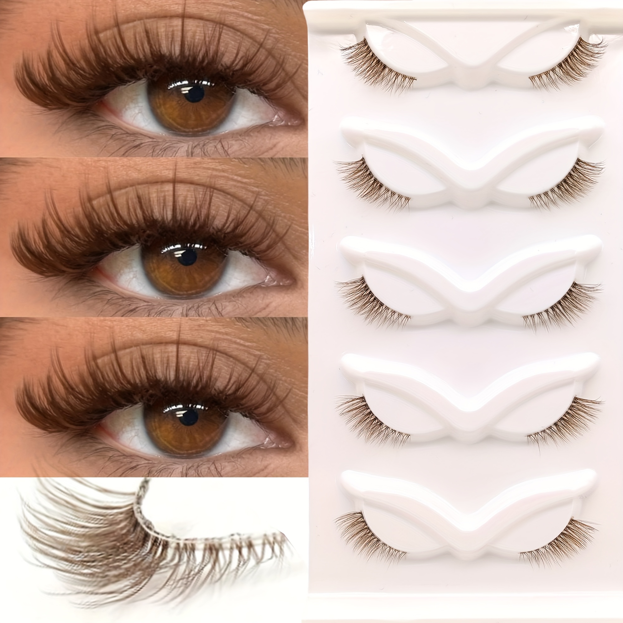 Image of 5 Pairs Brown Half Lashes Clear Band Wispy False Eyelashes Cat Eye Lashes Natural Look 3-10mm D Fluffy Mink Lashes Lashes Cosplay , Reusable Cat-eye Lashes, Halloween, Christmas, Black Friday