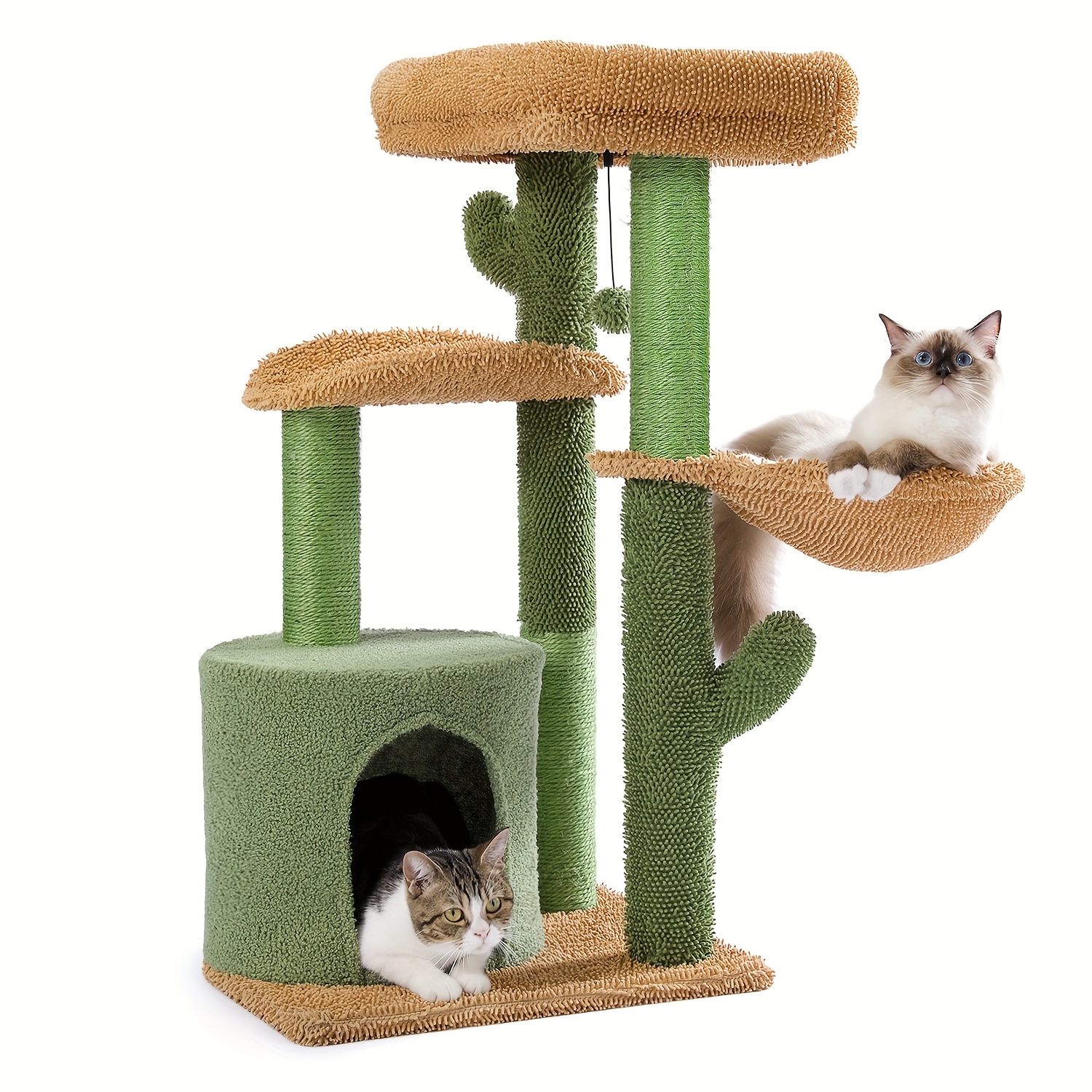 E-shop Road Cactus Kratzbaum 90cm Grüner Katzenbaum für Innenkatzen mit Kratzbaum, Gemütliches , Plüschplattformen, Flauschige Bälle und Bequeme