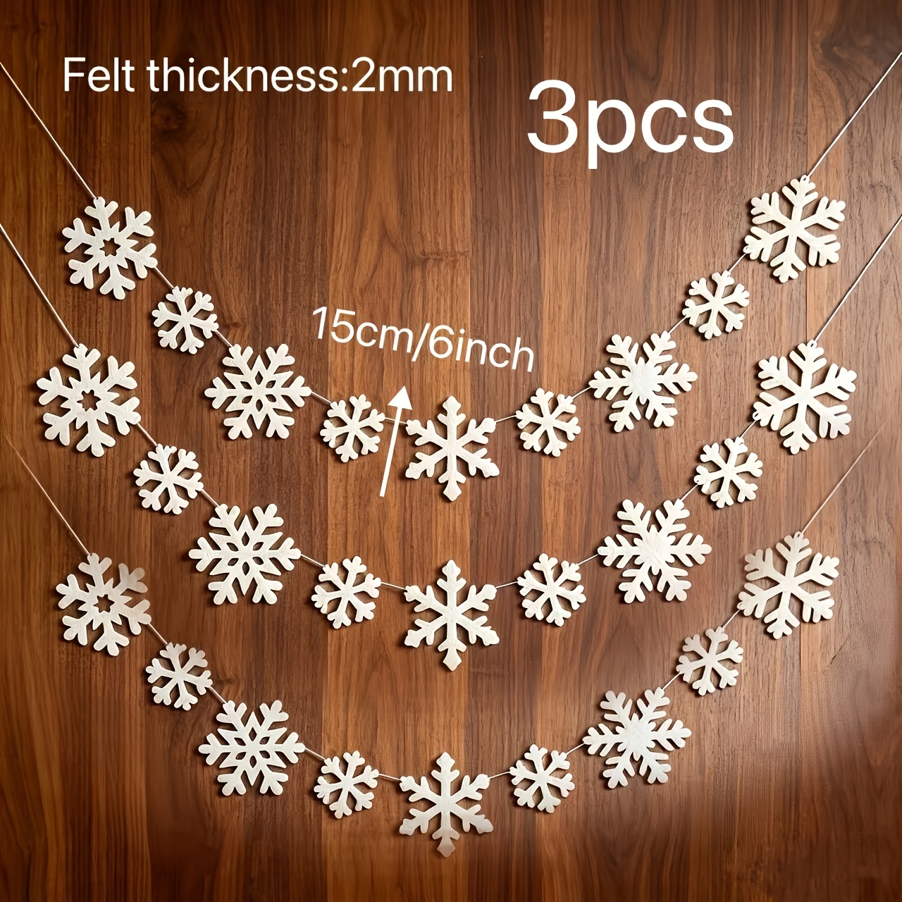 TEMU 3pcs Suitable For Christmas New Year White Felt Snowflake Wreath Banner & Pennant Flags - 2mm Thickened Felt Winter Hanging Ornaments For