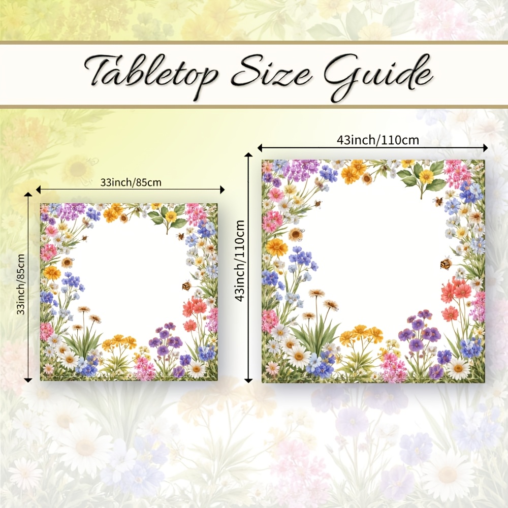 TEMU 1 stuks Botanische Wilde Bloemen Tafelkleed - Tuin Bloem Motief Ontwerp 33.46 X 33.46 Inches, 43.31 .31 Inches Wasbaar, Geschikt voor Vakantie
