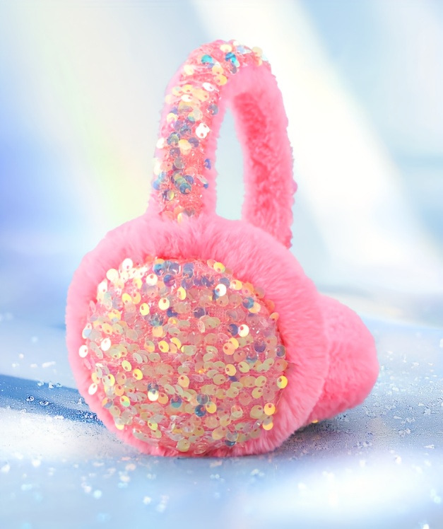 Sequin Decorated Warm Earmuffs, Cute Plush Cartoon Ear Covers For Winter, Plush Ear Cover details 1