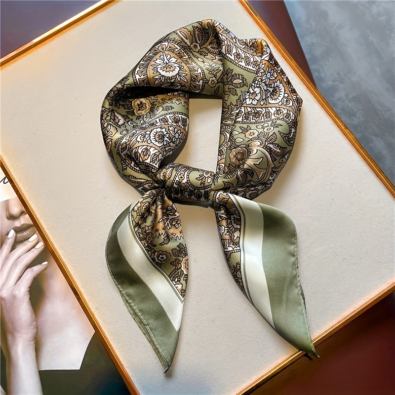 TEMU Vintage Elegant Green Paisley Print Women' Scarf - Fashionable Vintage Style, Soft And Breathable Fabric, Suitable For Casual , Hand Wash Or ,