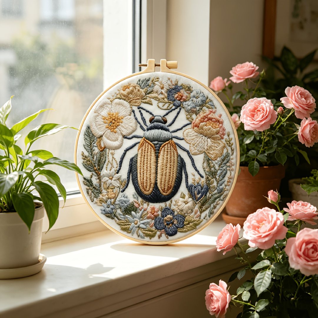 Beetle Floral Pattern Hand Embroidery Starter Kit