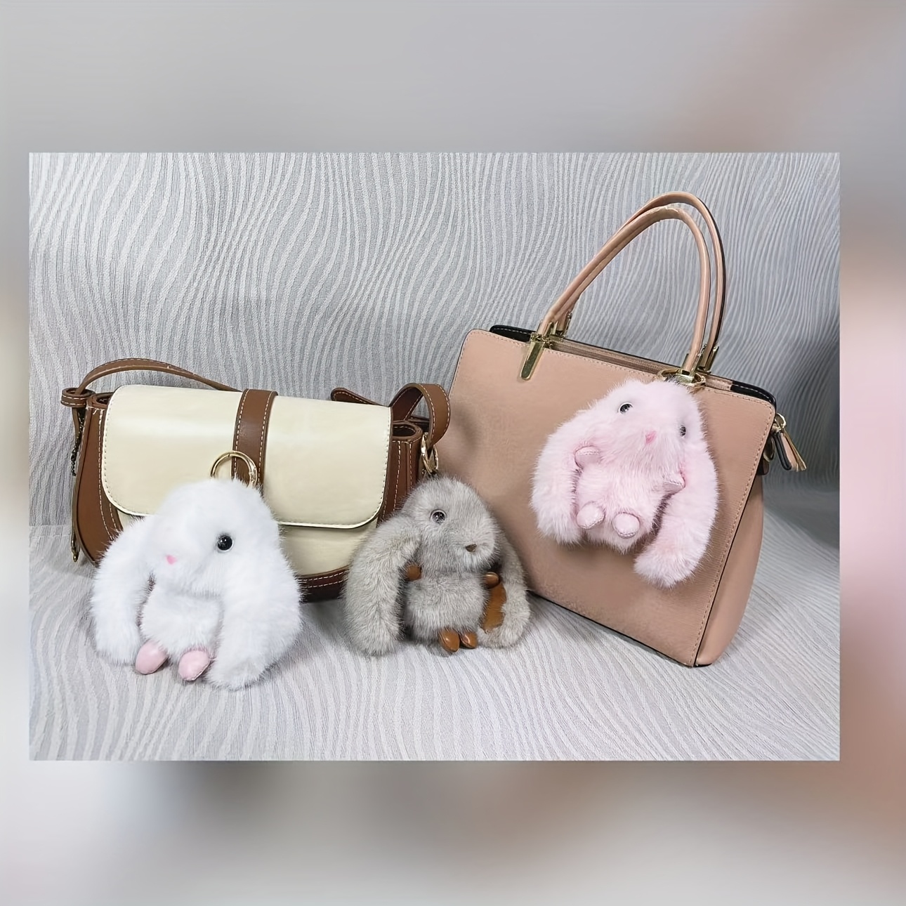 TEMU 3pcs Set Of Plush Bunny Pendants, Big-eared Rabbit Keychains, Winter Plush Bag Decorations, Car Charms, Birthday Gifts, Valentine's Day Presents