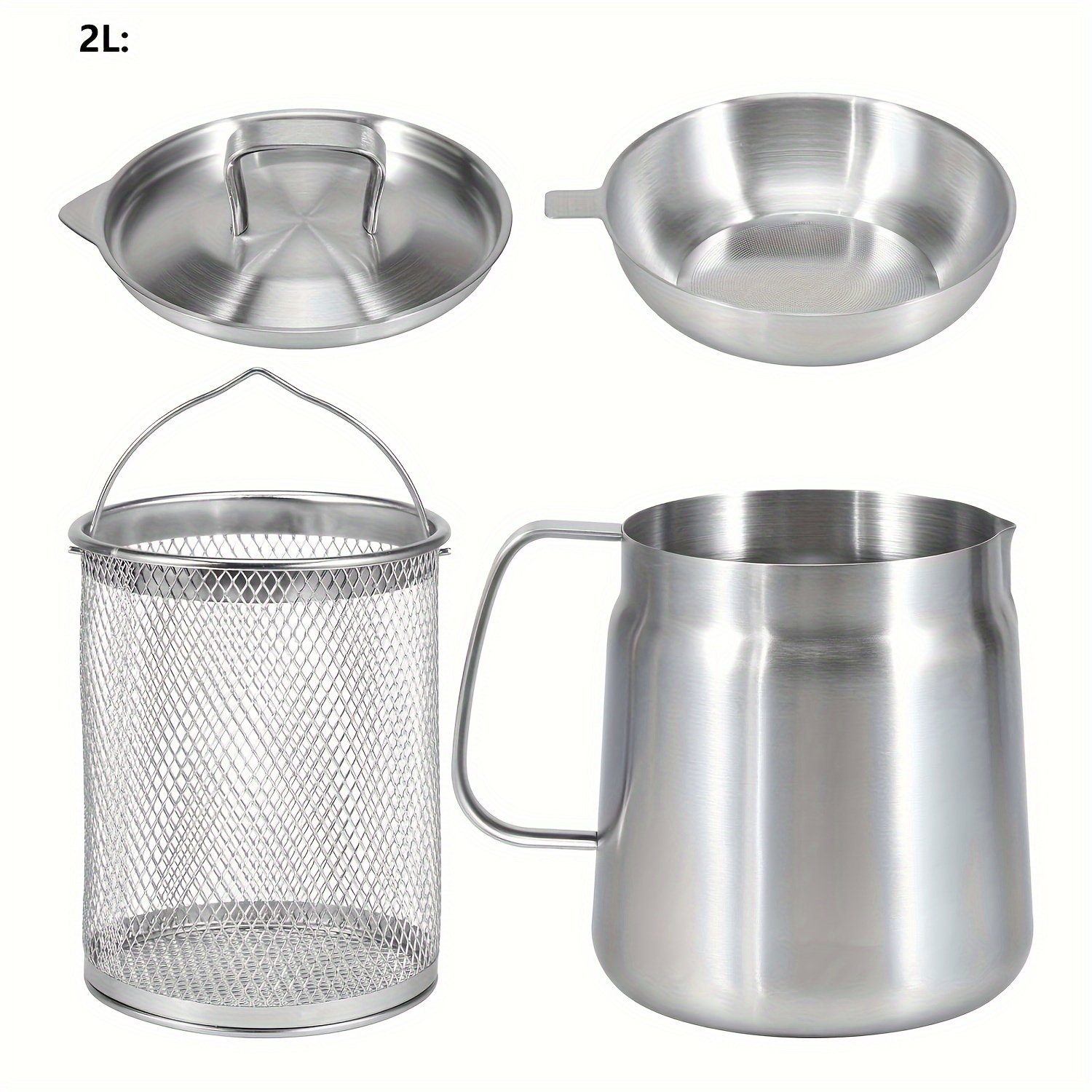 TEMU Grand Filtre à Huile en Acier Inoxydable 304 à Grande avec Panier Filtre - Réservoir de Filtre à Huile Robuste, Bec Verseur et Poignée pour