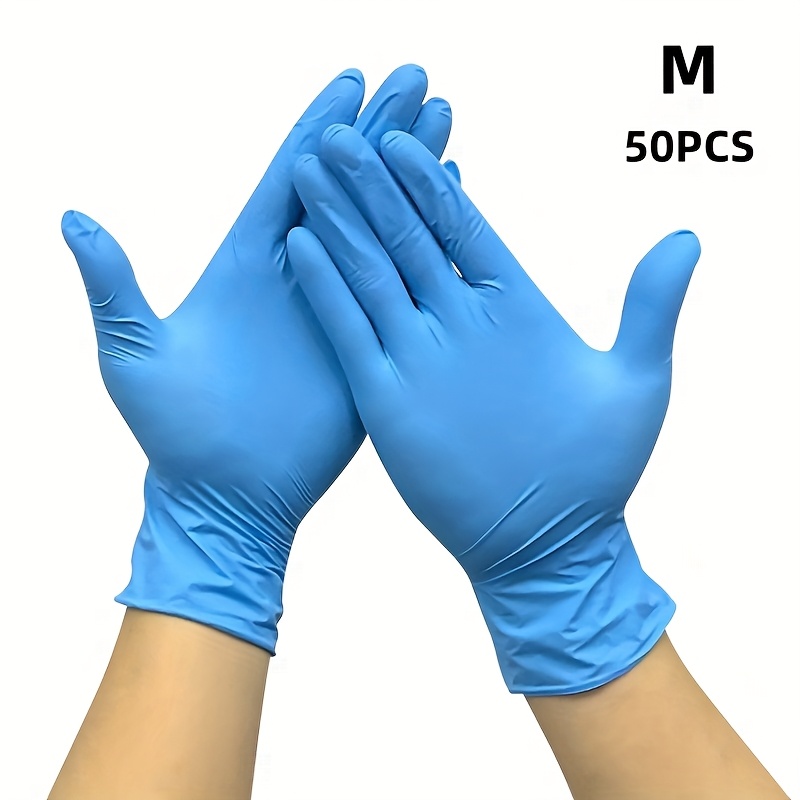 TEMU 50pcs Of Blue Nitrile Gloves - Waterproof, Oil Resistant, , Suitable For Kitchen Cooking, Dishwashing, Beauty Salons And Cleaning Tasks