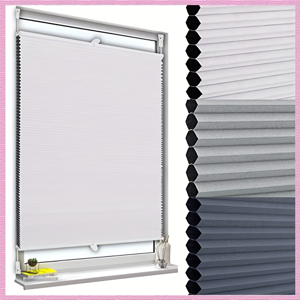 1pc, Rv Window Covering, Double Pleated Honeycomb Blinds, Non-drilled, With Clip Brackets, 2 Tone, Pleated Blinds With Built-in Aluminum Foil, Opaque Sunscreen Blackout, Door And Window Blinds, White