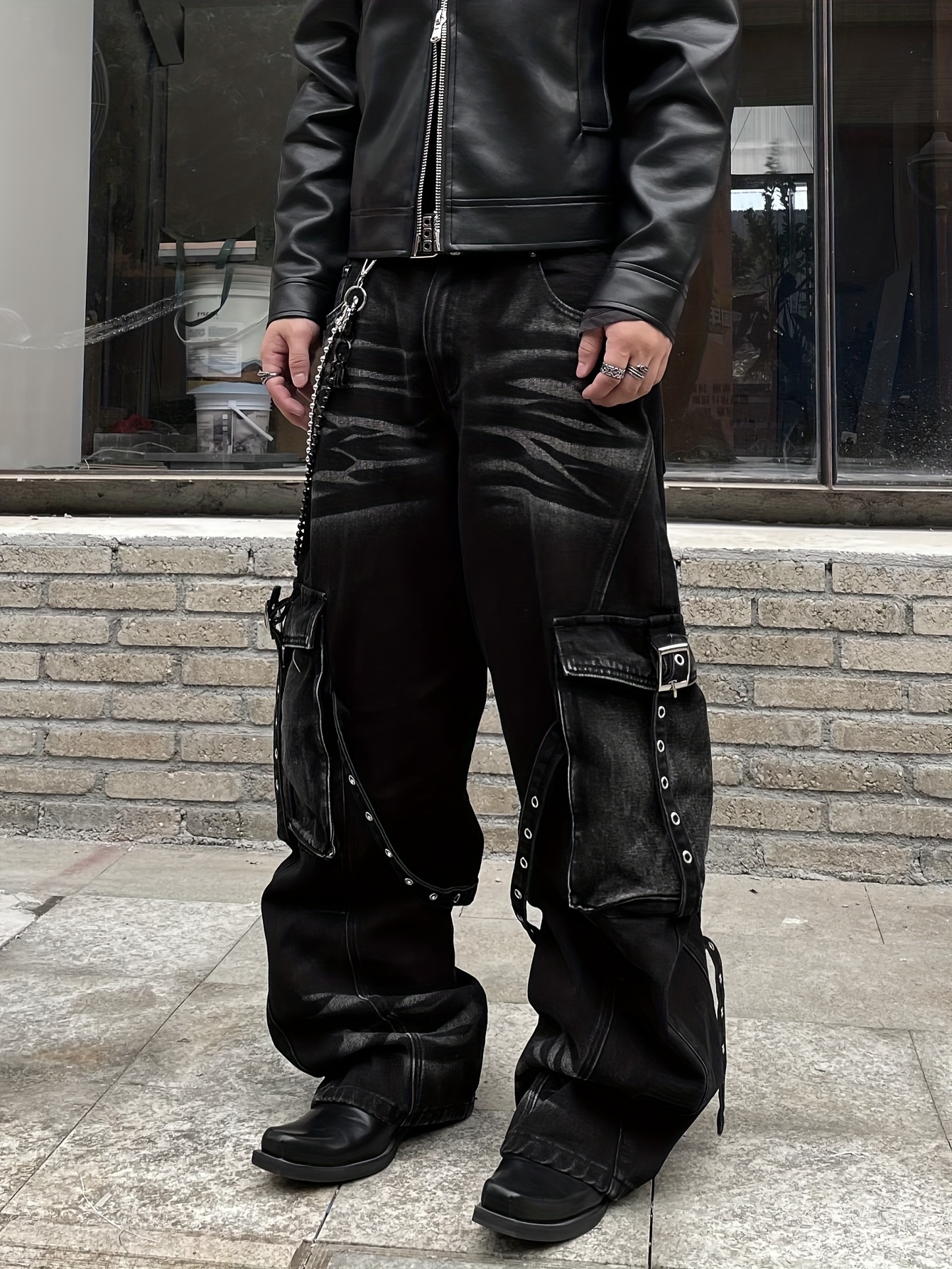 Pantalón Cargo Pantalones Negros Elasticos Jeans Cargo Hombre