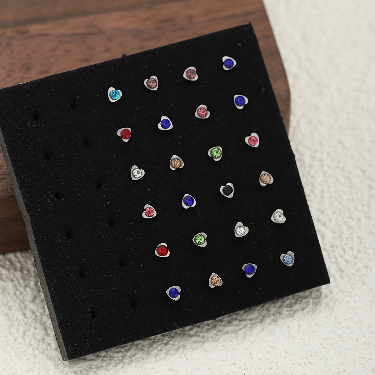 TEMU 24pcs Mini Heart Piercing Nose/eyebrow/lip Studs - Synthetic For &, Daily Wear & Piercing, Holiday () Punk Style - One-piece-multi-use Facial