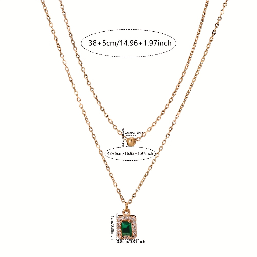 A Set of Two Stylish Classic Thanksgiving Necklaces Featuring Rectangular Pendants Inlaid with Zirconia Stones, Perfect for Layering, Along with Copper Bead Pendants, Making It an Ideal Gift for Women
