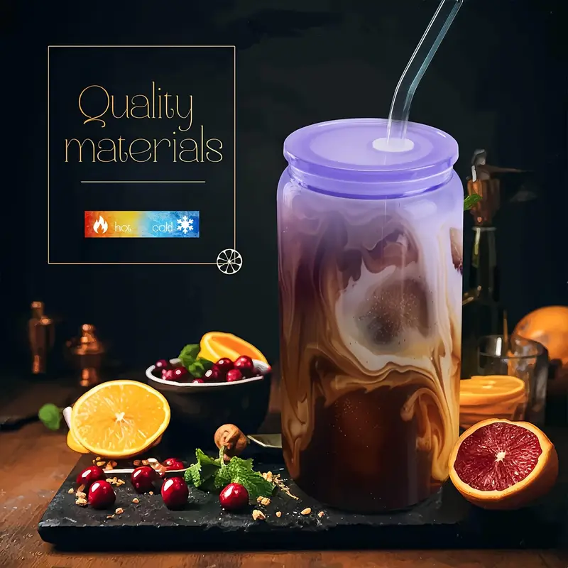 12 packs 16 oz glass cups with acrylic lids and straws can shaped glass iced coffee cups with lids gradient drinking glasses cute tumbler cup great for smoothie soda boba tea cocktail beer gift Product details 9