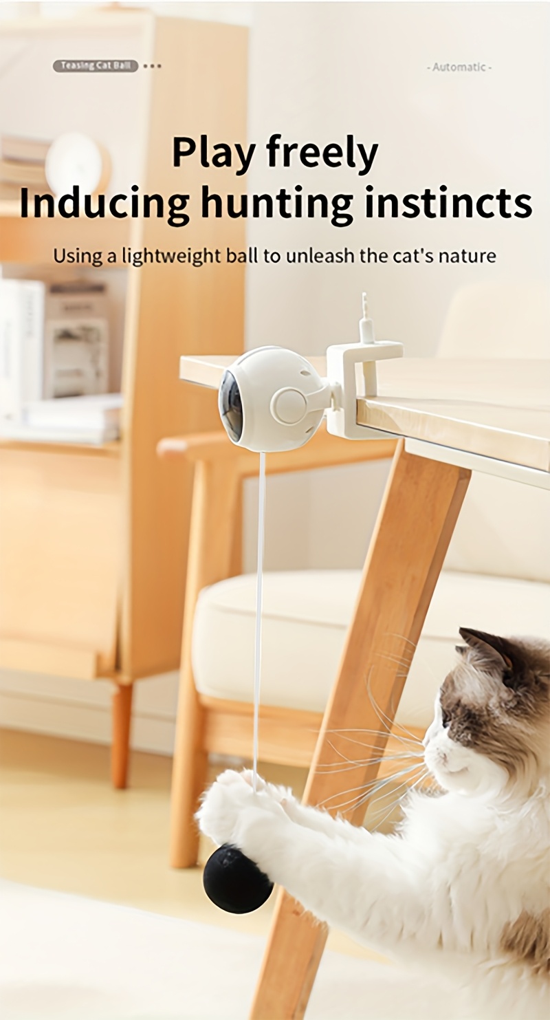 Jouet interactif pour chat avec balle en peluche automatique montante et descendante - un jouet pour chat captivant avec une balle mobile qui stimule l'instinct de chasse du chat, fabriqué en plastique durable, adapté à toutes les races pour un jeu attrayant et stimulant
