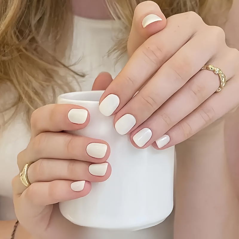 Chic White Press-on Nails For Women - Glossy, Full Cover Short Square Fake Nails, Solid Color