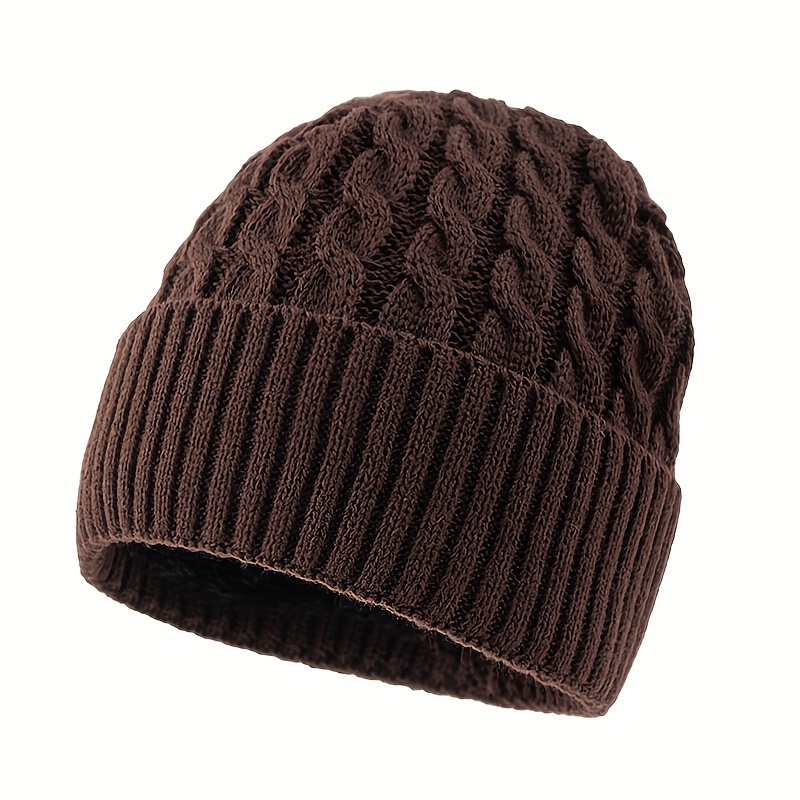 Image of Autumn And Winter Solid Color Cable Knit Hat Thickened -proof Brimless Hat Outdoor Sports Skiing Fleece Windproof Ear Protection Head Wrap