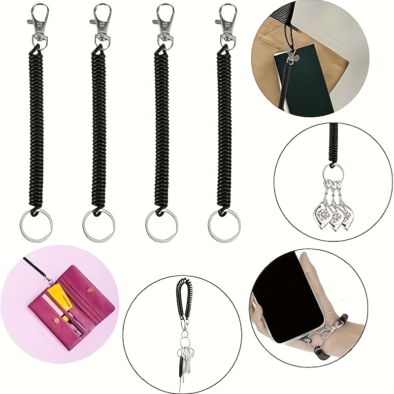 TEMU 4pcs Retractable Keychains, Winding Lanyard With Key Ring Lobster Clasp, Anti-loss Elastic Cord Keychain, Suitable For Wallet Chains, Keychains