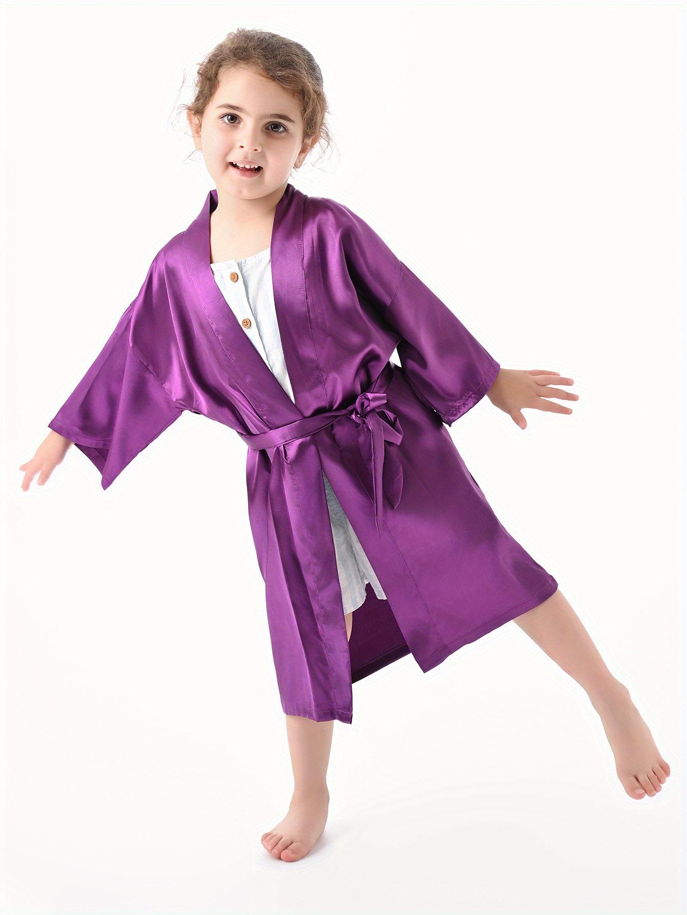 girls long sleeve robe casual v neck pajamas kids' Temu