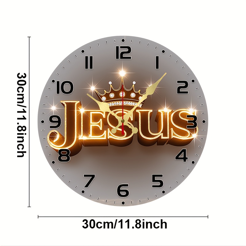 TEMU 2d Flat Silent Flat Clock Round Wooden Frameless, Themed Crown Golden - 10 Inches Wall Clocks - Batteries Not Included - Ideal For Living Room,