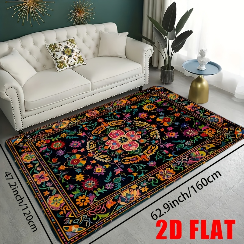 TEMU 1pc Large Bohemian Suitable For Indoor/outdoor Use - Thick Non-slip Machine Washable With Floral Patterns, Soft Flannel Mat Suitable For Living