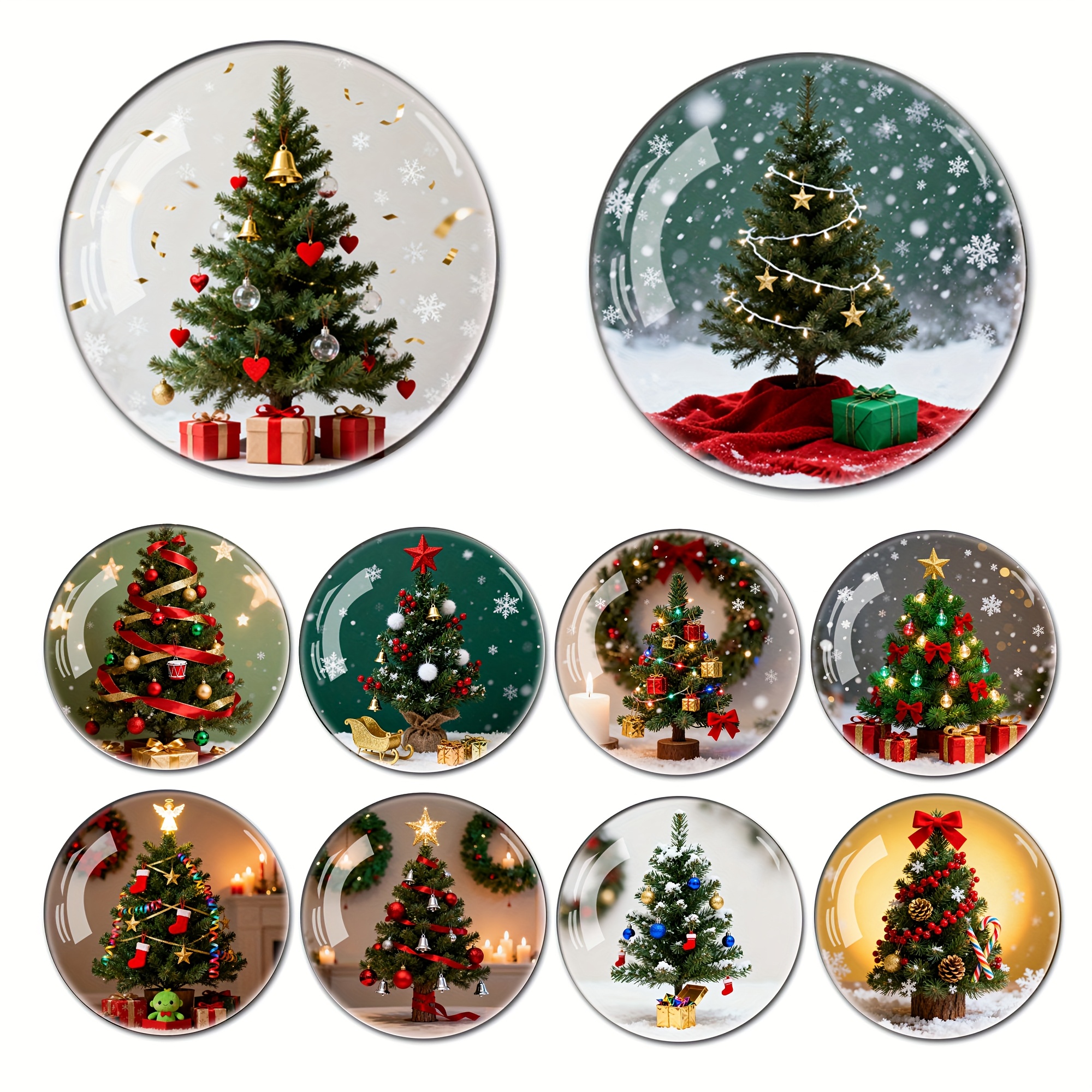 TEMU 10pcs Creative Christmas Tree Pattern Large 4cm Acrylic Fridge Magnets Large Decorative Glass Dome Stickers, Suitable For Whiteboards, Storage