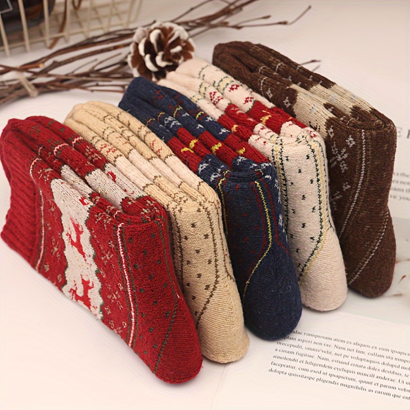 3 Pairs of Mixed Color Cozy Thick Socks for Women - Festive Christmas Reindeer & Snowflake Design details 2