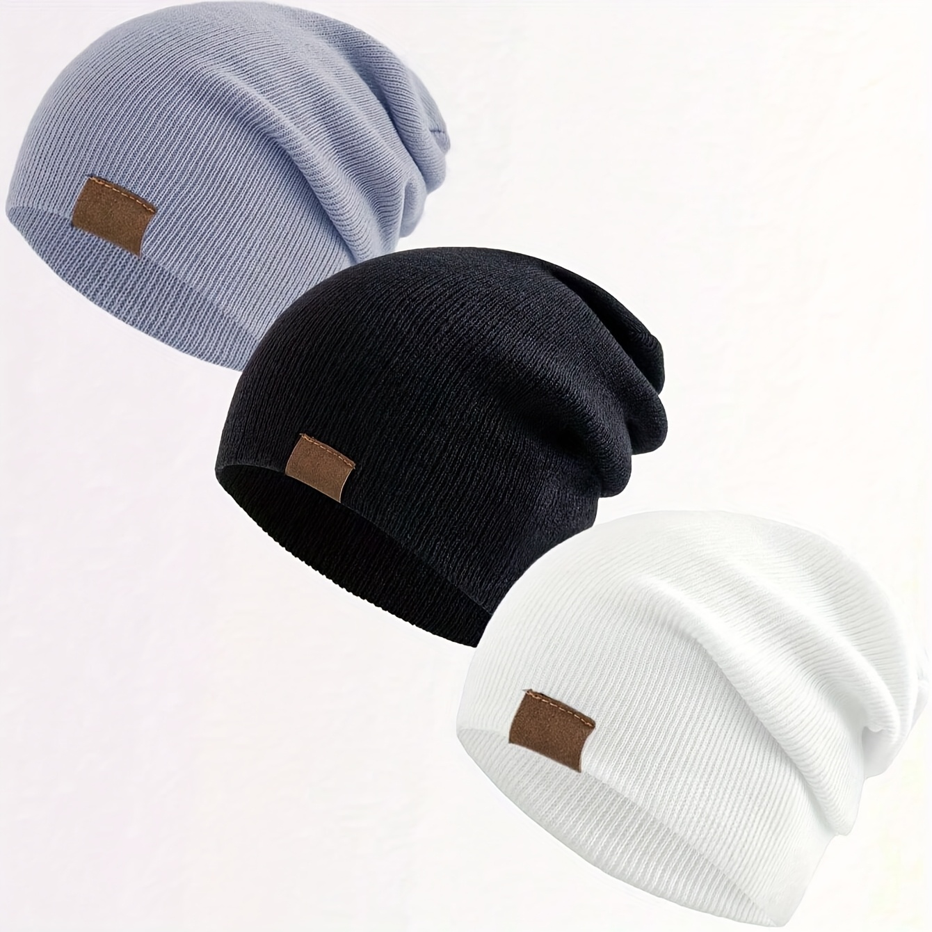TEMU 3pcs Light Board Label Brimless Knit Hat, Cap, Unisex , Fall Winter Outdoor Sports Warm Hat, Fashion Hip-hop Street Y2k