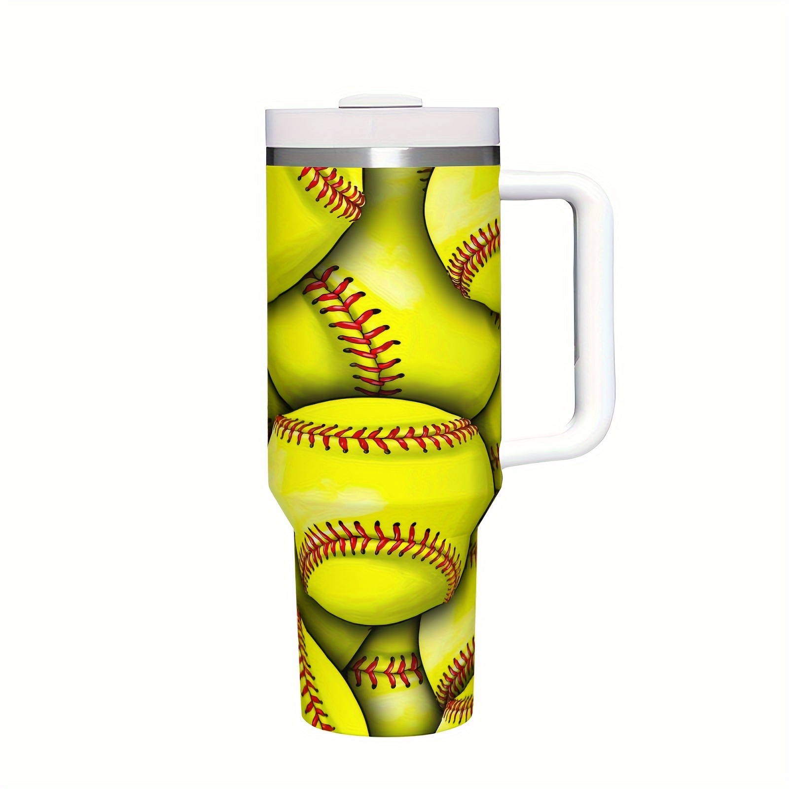 

Softball Design 40 Oz Stainless Steel Insulated Tumbler With Handle, Straw, And Lid | 304 Stainless Steel Coffee Mug | Non-slip Grip | 14+ Age Group | 1pc