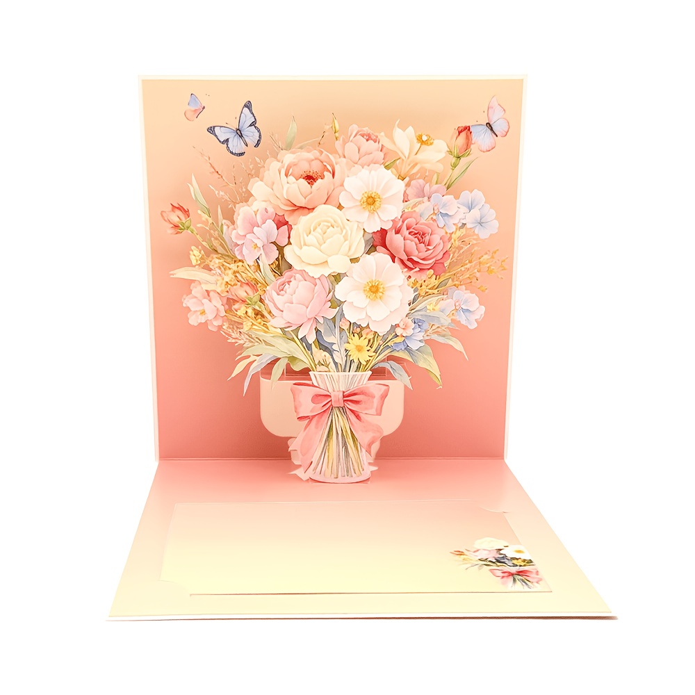 TEMU Stylische, minimalistische und frische Ins-Stil Vasen und Grußkarten mit lebendig dargestellten verschiedenen Blumen und Schmetterlingen.
