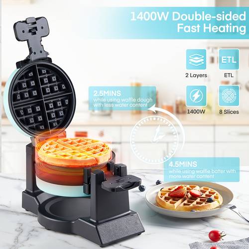 8 double belgian waffle maker with 180 flip 1400w nonstick coating easy clean drip tray locking handle dual indicator lights home breakfasts