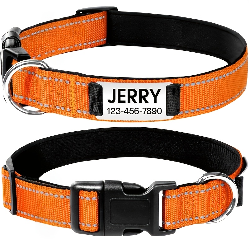 TEMU Personalized Reflective Dog Collar Equipped With Engraved Tags Suitable For Medium-sized Dogs In : Pink, Green, Yellow, Blue, Purple, And Black.