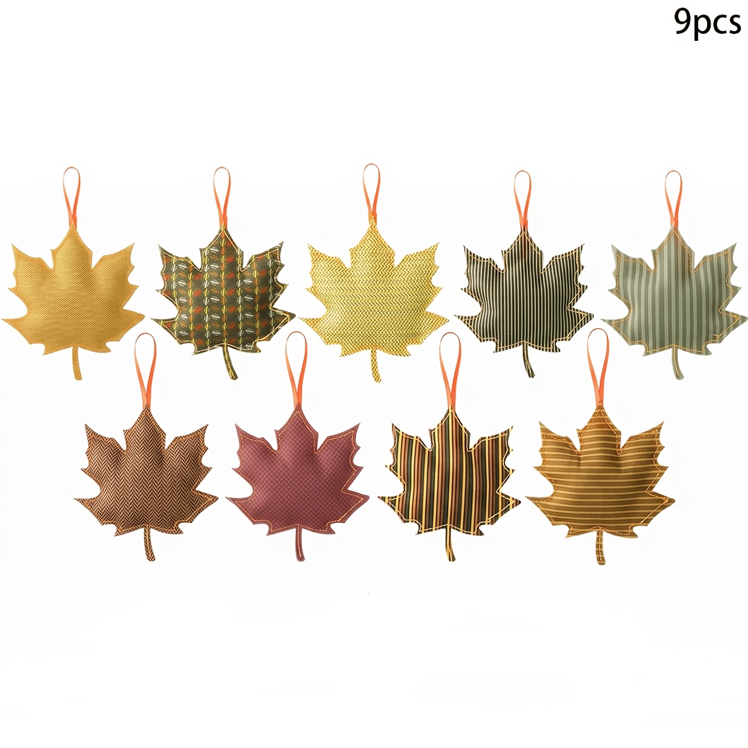 TEMU 9pcs Autumn Maple Leaf Decoration Set - Felt Hanging Ornaments With 3d Autumn/thanksgiving Style; Suitable For Harvest- Decor And Party Favors