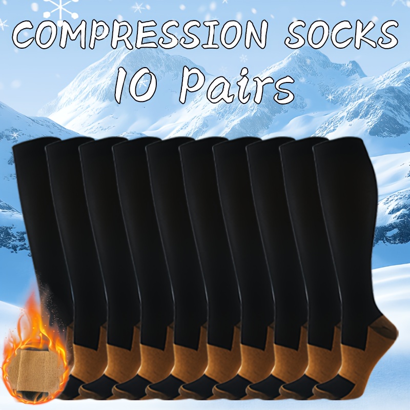 TEMU 10-pair Pack Unisex Graduated Compression Socks (15 Mmhg) Designed For Running, Hiking, Cycling, And Travel (sizes S-m, L-xl)