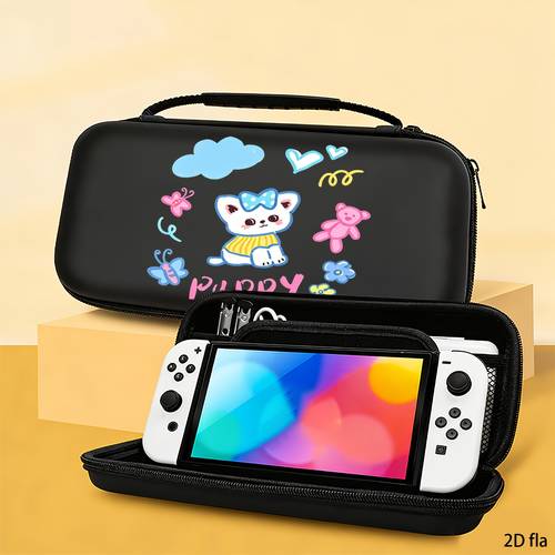 photo de l'article étui 2 avec imprimé animal de compagnie , convient pour le stockage de 2 et switch oled. disponible en tailles, sac de rangement comporte plusieurs compartiments et 10 fentes pour cartouches, une pochette organisatrice et un étui de voyage portable. un étui rigide