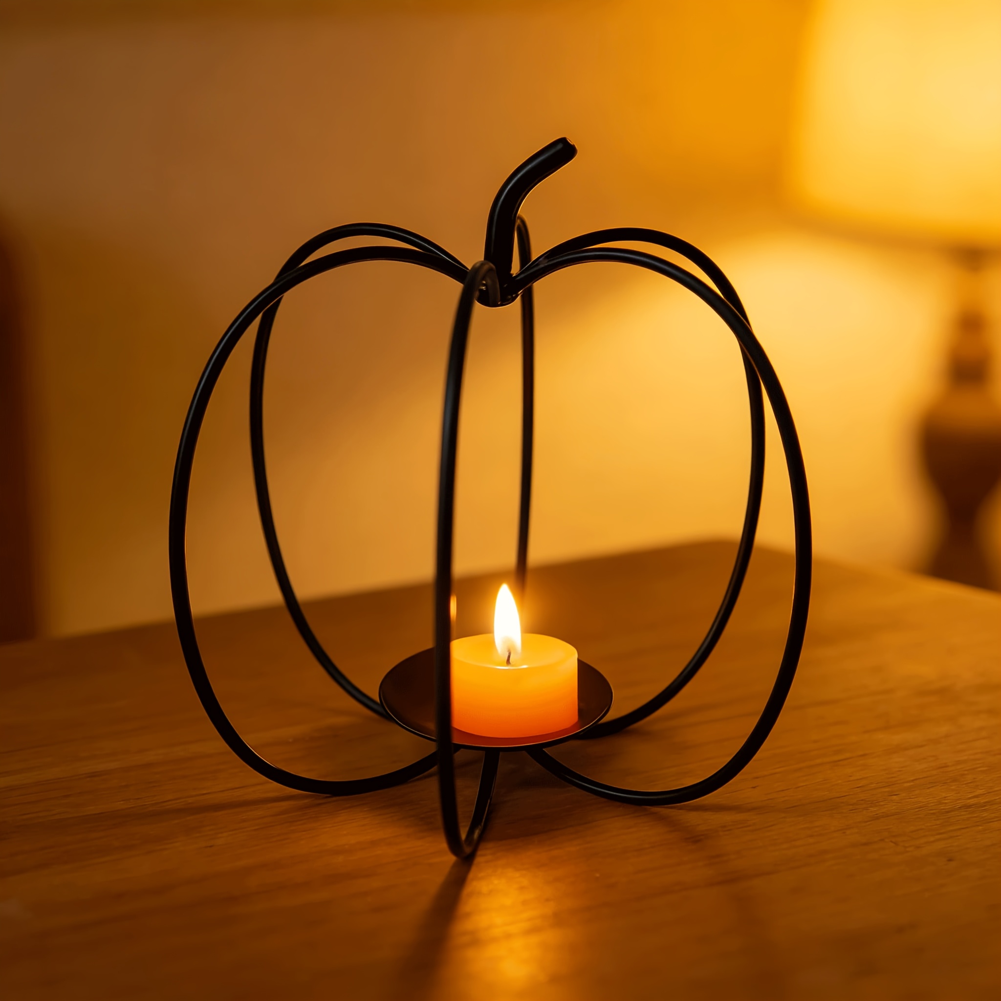 Tabletop Additions Candlestick, Metal Pumpkin Tealight Candle Holder, Country Style Wire Pumpkin Candle Holder, Suitable For Autumn And Halloween Decoration, Minimalist Wireframe Pumpkin Candlestick