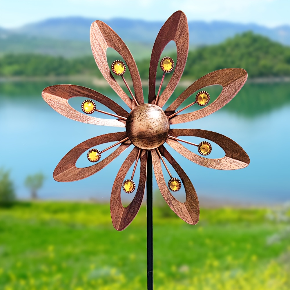 1pc, Retro Metal Kinetic Windmill - Garden Decoration, Courtyard Rotating Flower-shaped Windmill, Lawn Art Spinners