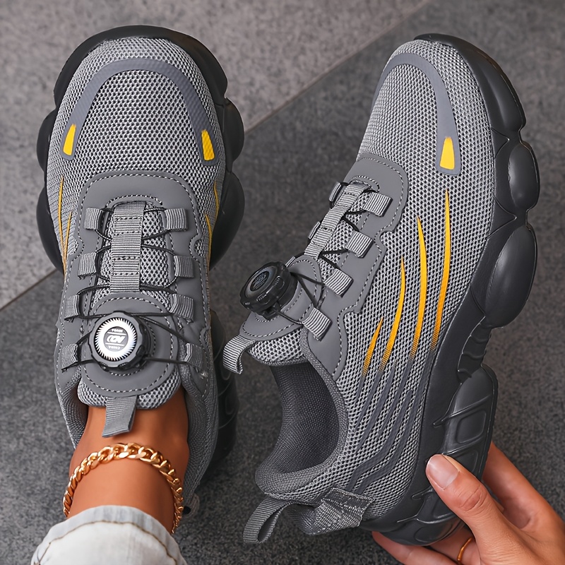 TEMU Running Sneakers With Rotating Closure, Breathable Hollow Mesh Upper & Thickened Cushioned Sole - Lightweight Md Sole Suitable For Jogging,,
