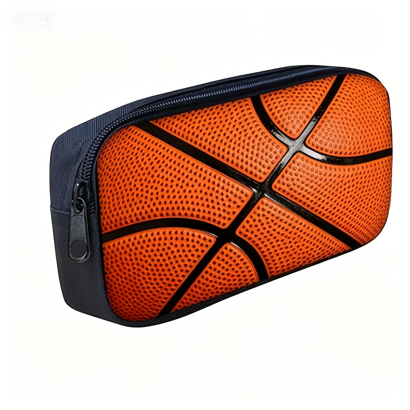 TEMU 1 Basketball Pattern Printed Zipper Pencil Case, Portable Stationery Bag, Large-capacity Pencil Storage Bag, Suitable For School, Office, And