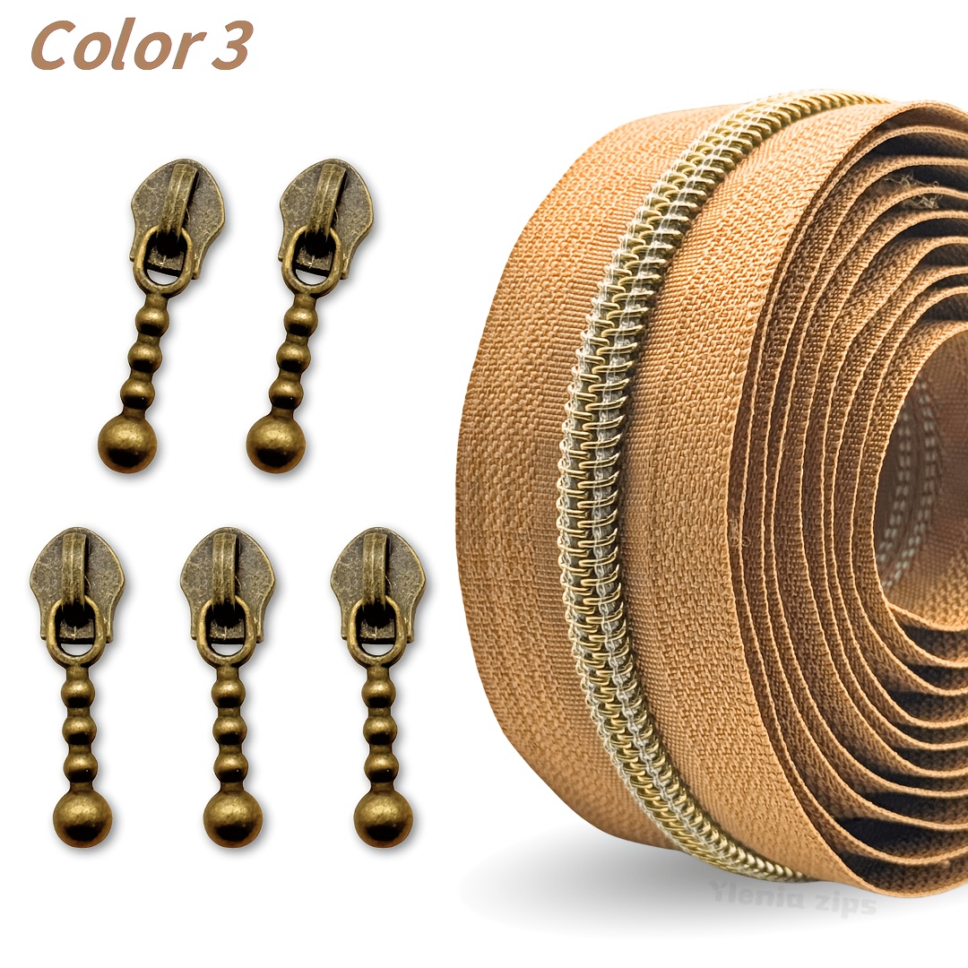 TEMU #5 2-yard 72-inch Full Spool Bronze Teeth Zipper With 5 Sliders, Vintage Bronze Toothed Zipper, Available In 6 Colors: Black, Beige, White,