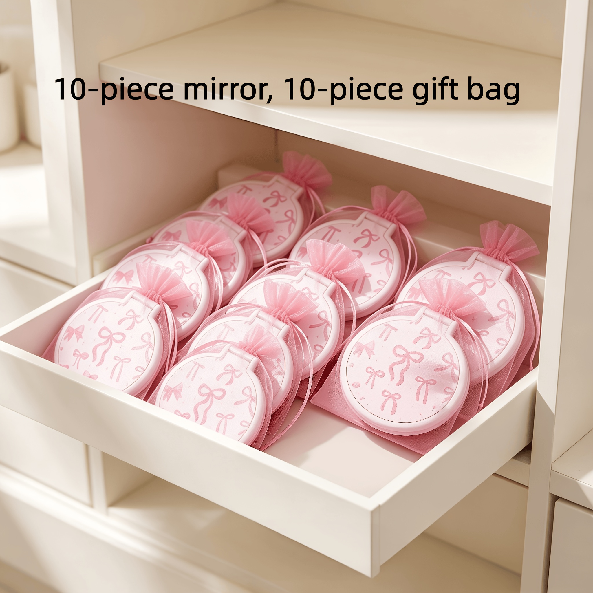 TEMU 20pcs Portable Folding Makeup Mirror Set With Stands And Pink Gift Bags - 10pcs Mirrors And 10pcs Bags, Suitable For Travel, Parties, White With