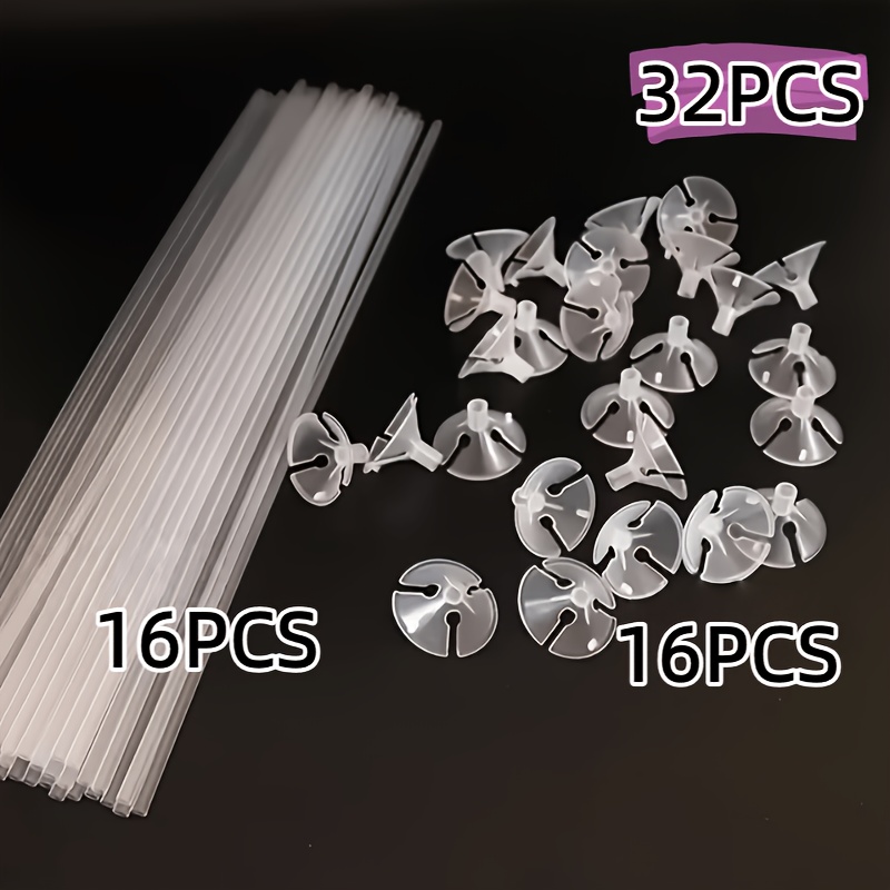 TEMU Juego de 32 piezas de varillas para globos y portavasos transparentes de resistencia, que 16 varillas reutilizables para globos y 16 vasos de