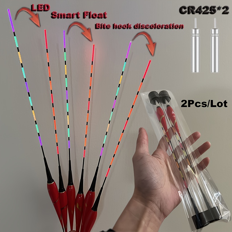 

2pcs Eye-catching Electronic Led Floats, Color-changing Bite Indicator Float With Cr425 Battery, Fishing Accessories