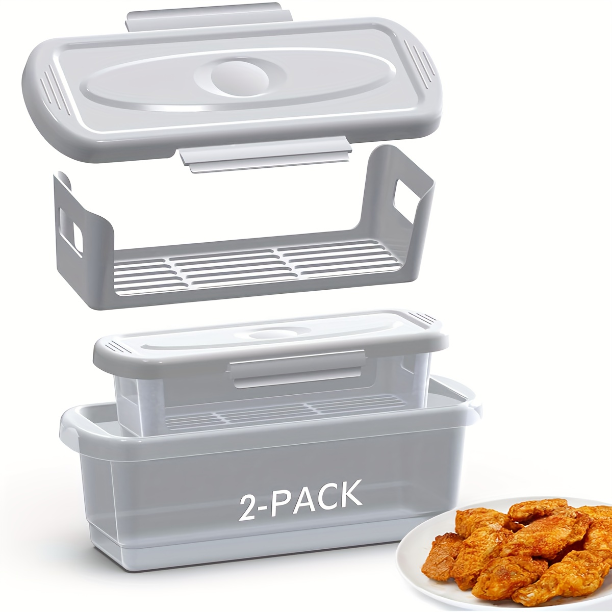 TEMU Batter Shaker Bowl With Lid 1 (large) With 1 (small) Mess- Flour Flavoring Jar With Bread Tray, Suitable For Fried Chicken, Fried Fish,, Etc., White Father Gift